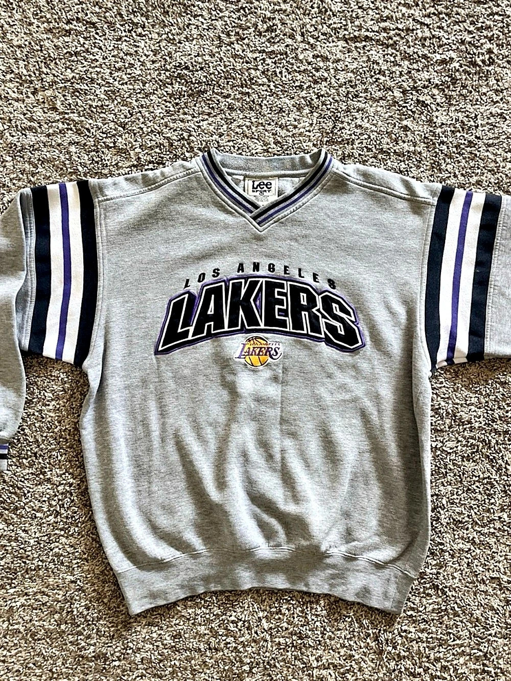 Lee Sport Vintage Los Angeles Lakers V-Neck Sweatshirt Gray & Purple